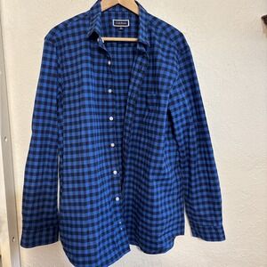 Club Room‎ Mens Check Stretch Chest Pocket Button Down Shirt Blue XL